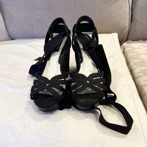 White House Black Market Black Ribbon Wedges